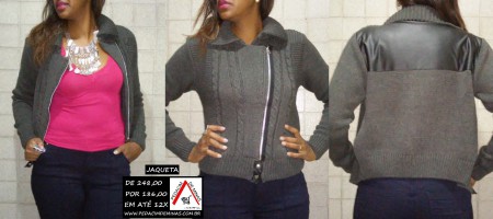 Jaqueta Zíper Diagonal - Código 036 - P,M,G,GG - Preto e Cinza - Tricô - Inverno - De R$ 248,00 - Por R$ 186,00 - 3 x sem juros - FRETE GRÁTIS!!!